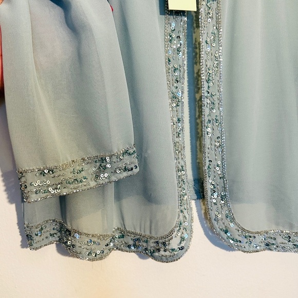 J Kara Beaded Two Elegant pieces Jacket Mint Green Maxi Dress Women’s Sz 18 - Picture 3 of 16